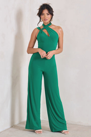 Tilly Green Cut Out Halterneck Asymmetrical Jumpsuit